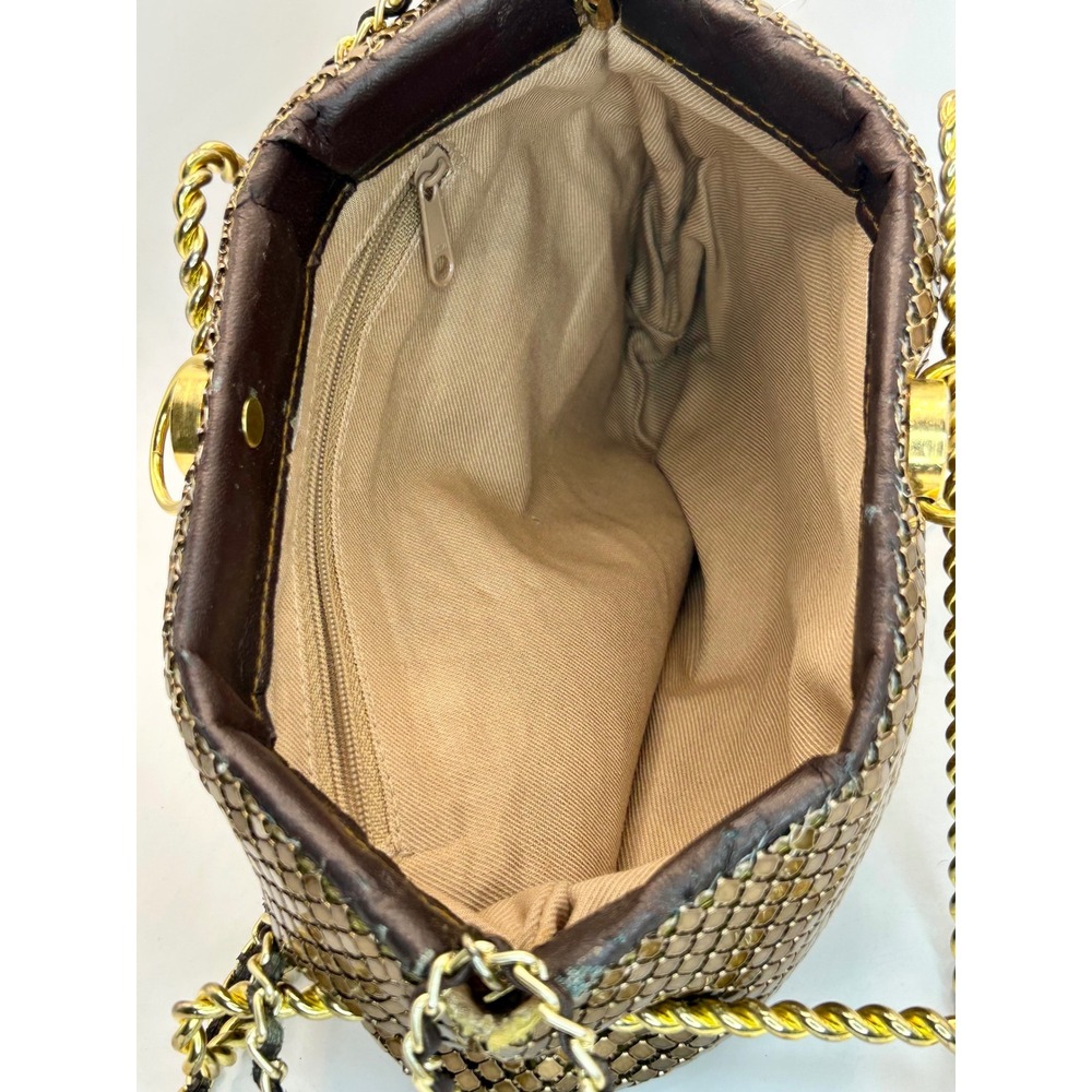 Vintage Gold Mesh Shoulder Bag Metallic Evening Clutch Chain Strap Ring Clasp - Picture 9 of 10